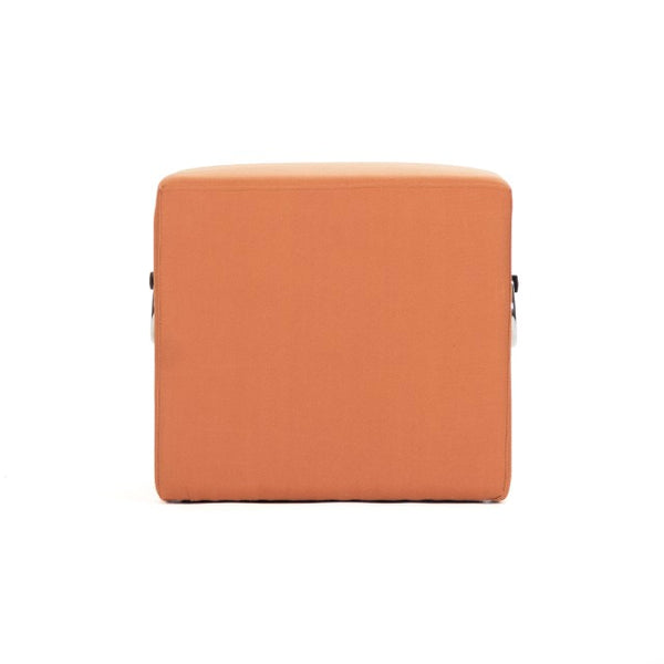 Zentique Karina Velvet Oak Stool with Metal Accents — Compact 19" Square Vanity Seat for Modern Homes Orange Linen ZEN02 S