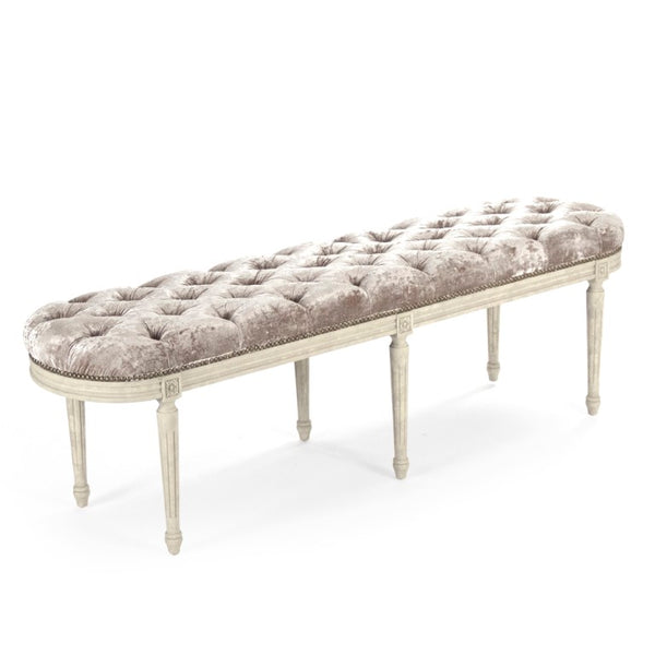 Zentique Michel Tufted Bench Crushed Velvet on Oak Frame — Deep Button Tufting, Cushioned Seating, Entryway Accent ZEN03 309 A