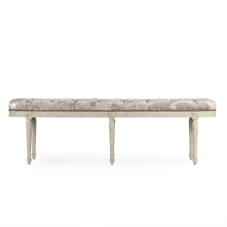 Zentique Michel Tufted Bench Crushed Velvet on Oak Frame — Deep Button Tufting, Cushioned Seating, Entryway Accent ZEN03 309 A