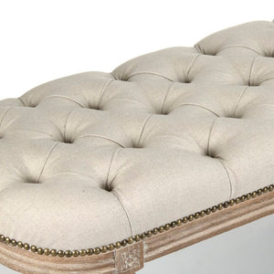 Zentique Michel Tufted Bench with Solid Oak Frame and Tailored Linen Upholstery for Stylish Entryway Seating Limed Grey Oak, Natural Linen ZEN03 E272 A003