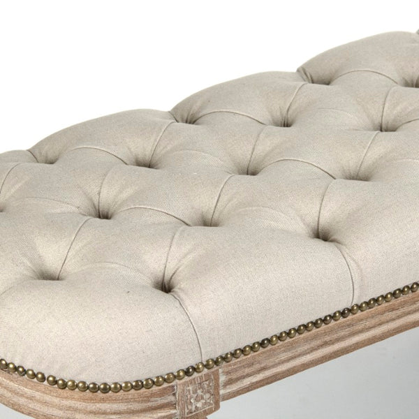 Zentique Michel Tufted Bench with Solid Oak Frame and Tailored Linen Upholstery for Stylish Entryway Seating Limed Grey Oak, Natural Linen ZEN03 E272 A003