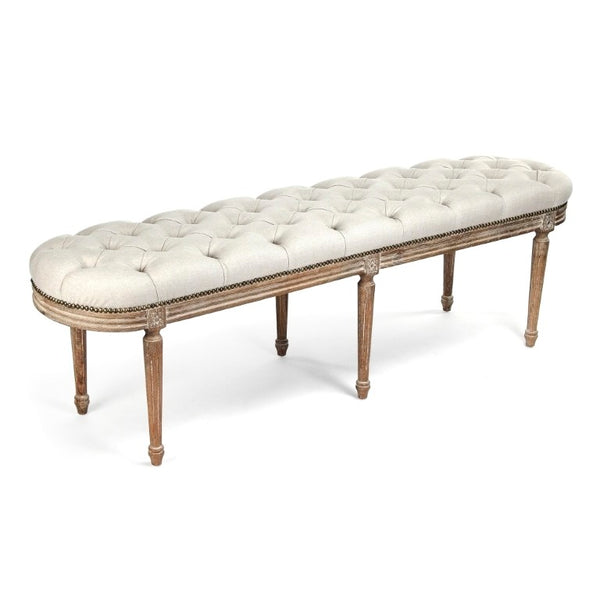Zentique Michel Tufted Bench with Solid Oak Frame and Tailored Linen Upholstery for Stylish Entryway Seating Limed Grey Oak, Natural Linen ZEN03 E272 A003