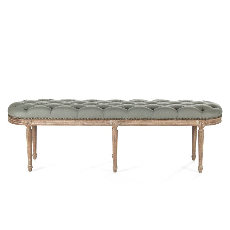 Zentique Michel Tufted Bench with Solid Oak Frame and Tailored Linen Upholstery for Stylish Entryway Seating Limed Grey Oak, Sea Foam Green Linen ZEN03 E272 I