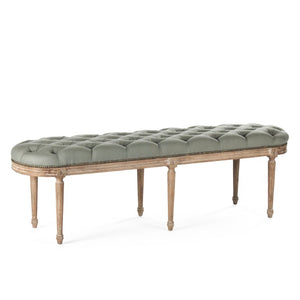 Zentique Michel Tufted Bench with Solid Oak Frame and Tailored Linen Upholstery for Stylish Entryway Seating Limed Grey Oak, Sea Foam Green Linen ZEN03 E272 I
