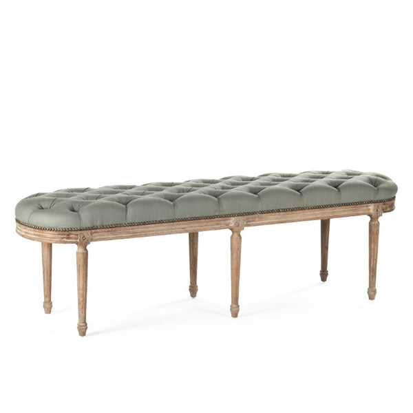 Zentique Michel Tufted Bench with Solid Oak Frame and Tailored Linen Upholstery for Stylish Entryway Seating Limed Grey Oak, Sea Foam Green Linen ZEN03 E272 I
