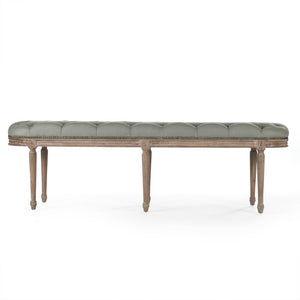 Zentique Michel Tufted Bench with Solid Oak Frame and Tailored Linen Upholstery for Stylish Entryway Seating Limed Grey Oak, Sea Foam Green Linen ZEN03 E272 I