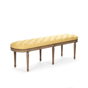 Zentique Michel Tufted Bench with Solid Oak Frame and Tailored Linen Upholstery for Stylish Entryway Seating Limed Grey Oak, Yellow Linen ZEN03 E272 J