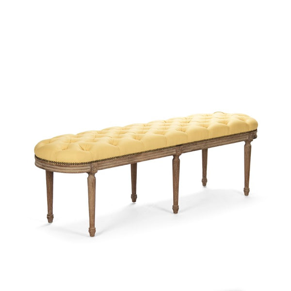 Zentique Michel Tufted Bench with Solid Oak Frame and Tailored Linen Upholstery for Stylish Entryway Seating Limed Grey Oak, Yellow Linen ZEN03 E272 J
