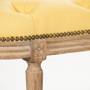 Zentique Michel Tufted Bench with Solid Oak Frame and Tailored Linen Upholstery for Stylish Entryway Seating Limed Grey Oak, Yellow Linen ZEN03 E272 J