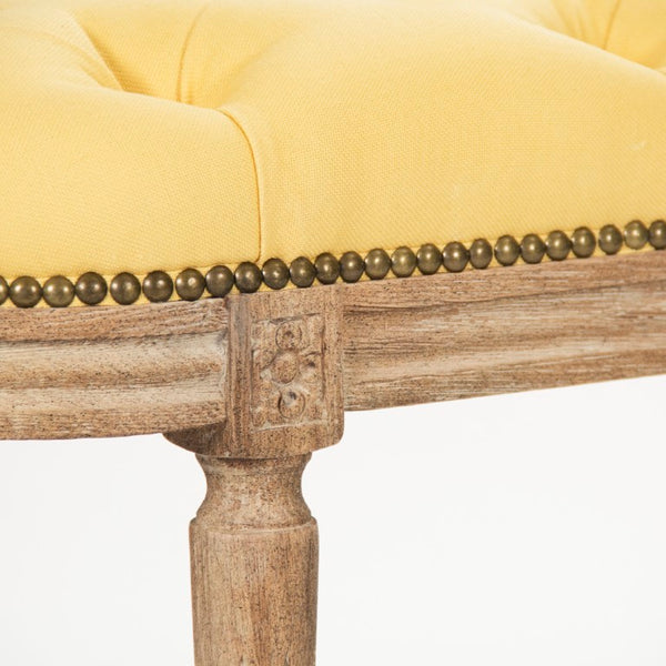 Zentique Michel Tufted Bench with Solid Oak Frame and Tailored Linen Upholstery for Stylish Entryway Seating Limed Grey Oak, Yellow Linen ZEN03 E272 J