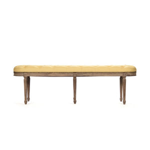 Zentique Michel Tufted Bench with Solid Oak Frame and Tailored Linen Upholstery for Stylish Entryway Seating Limed Grey Oak, Yellow Linen ZEN03 E272 J