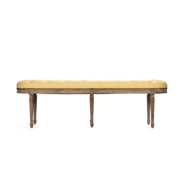 Zentique Michel Tufted Bench with Solid Oak Frame and Tailored Linen Upholstery for Stylish Entryway Seating Limed Grey Oak, Yellow Linen ZEN03 E272 J