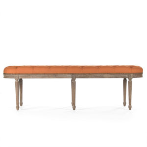 Zentique Michel Tufted Bench with Solid Oak Frame and Tailored Linen Upholstery for Stylish Entryway Seating Limed Grey Oak, Orange Linen ZEN03 E272 S
