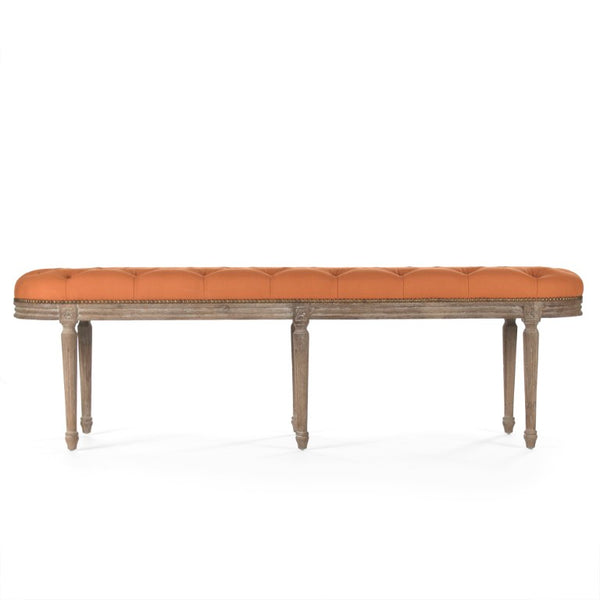 Zentique Michel Tufted Bench with Solid Oak Frame and Tailored Linen Upholstery for Stylish Entryway Seating Limed Grey Oak, Orange Linen ZEN03 E272 S