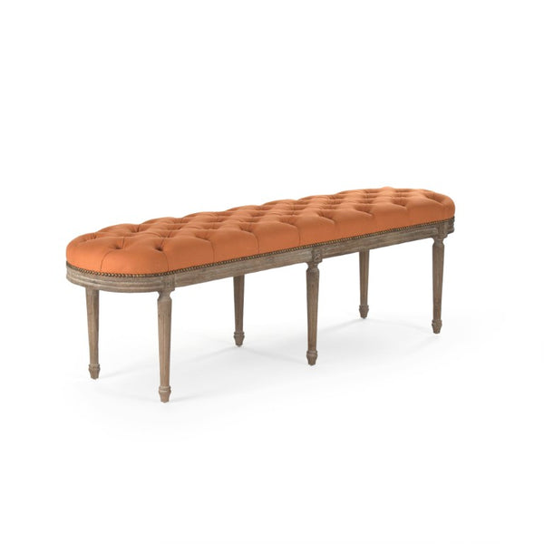 Zentique Michel Tufted Bench with Solid Oak Frame and Tailored Linen Upholstery for Stylish Entryway Seating Limed Grey Oak, Orange Linen ZEN03 E272 S