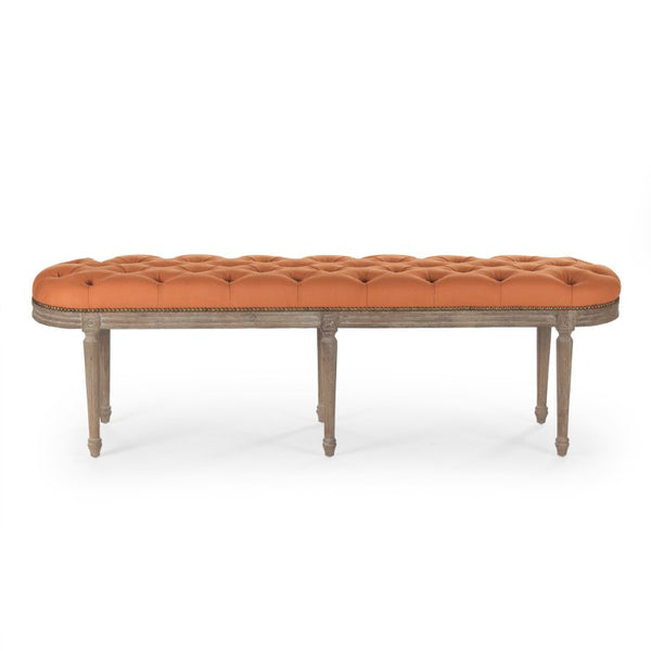 Zentique Michel Tufted Bench with Solid Oak Frame and Tailored Linen Upholstery for Stylish Entryway Seating Limed Grey Oak, Orange Linen ZEN03 E272 S