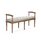 Nicolas Tufted Bench Limed Grey Oak, Natural Linen ZEN04 E272 A003 Zentique