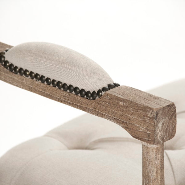 Zentique Nicolas Tufted Bench with Solid Oak Frame, Linen Upholstery, Deep Button Tufting for Entryway Seating Limed Grey Oak, Natural Linen ZEN04 E272 A003