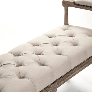 Zentique Nicolas Tufted Bench with Solid Oak Frame, Linen Upholstery, Deep Button Tufting for Entryway Seating Limed Grey Oak, Natural Linen ZEN04 E272 A003