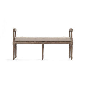 Zentique Nicolas Tufted Bench with Solid Oak Frame, Linen Upholstery, Deep Button Tufting for Entryway Seating Limed Grey Oak, Natural Linen ZEN04 E272 A003