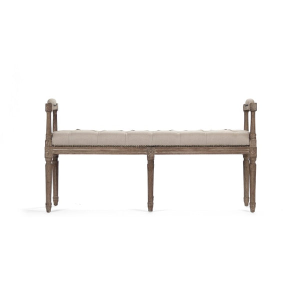 Zentique Nicolas Tufted Bench with Solid Oak Frame, Linen Upholstery, Deep Button Tufting for Entryway Seating Limed Grey Oak, Natural Linen ZEN04 E272 A003