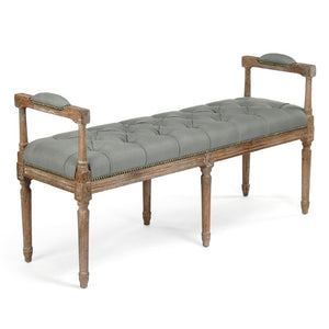 Zentique Nicolas Tufted Bench with Solid Oak Frame, Linen Upholstery, Deep Button Tufting for Entryway Seating Sea Foam Green Linen, Limed Grey Oak ZEN04 E272 I