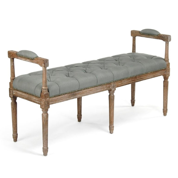 Zentique Nicolas Tufted Bench with Solid Oak Frame, Linen Upholstery, Deep Button Tufting for Entryway Seating Sea Foam Green Linen, Limed Grey Oak ZEN04 E272 I