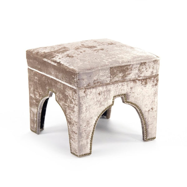 Zentique Marnix Cubic Stool with Oak Frame and Linen Upholstery — Compact Modern Seat, Versatile Accent Piece Crushed Champagne Velvet ZEN05 A