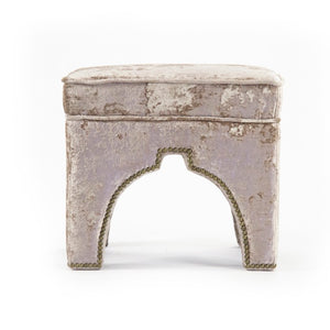 Zentique Marnix Cubic Stool with Oak Frame and Linen Upholstery — Compact Modern Seat, Versatile Accent Piece Crushed Champagne Velvet ZEN05 A
