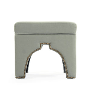 Zentique Marnix Cubic Stool with Oak Frame and Linen Upholstery — Compact Modern Seat, Versatile Accent Piece Sea Foam Green Linen ZEN05 I