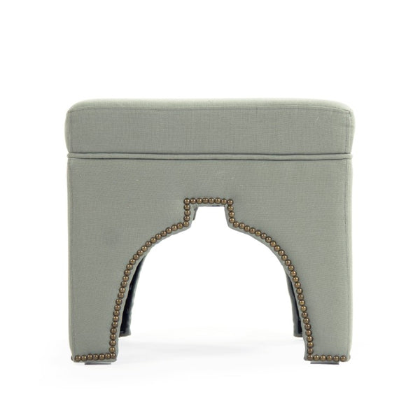 Zentique Marnix Cubic Stool with Oak Frame and Linen Upholstery — Compact Modern Seat, Versatile Accent Piece Sea Foam Green Linen ZEN05 I