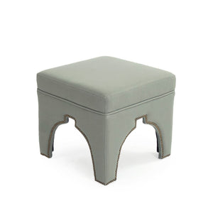 Zentique Marnix Cubic Stool with Oak Frame and Linen Upholstery — Compact Modern Seat, Versatile Accent Piece Sea Foam Green Linen ZEN05 I