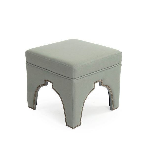 Zentique Marnix Cubic Stool with Oak Frame and Linen Upholstery — Compact Modern Seat, Versatile Accent Piece Sea Foam Green Linen ZEN05 I