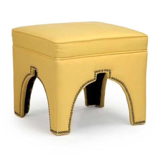 Zentique Marnix Oak Cubic Stool — Compact Linen Upholstered Seat W20×H18×D20, Versatile Accent Table/Footrest ZEN05 J
