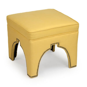 Zentique Marnix Oak Cubic Stool — Compact Linen Upholstered Seat W20×H18×D20, Versatile Accent Table/Footrest ZEN05 J
