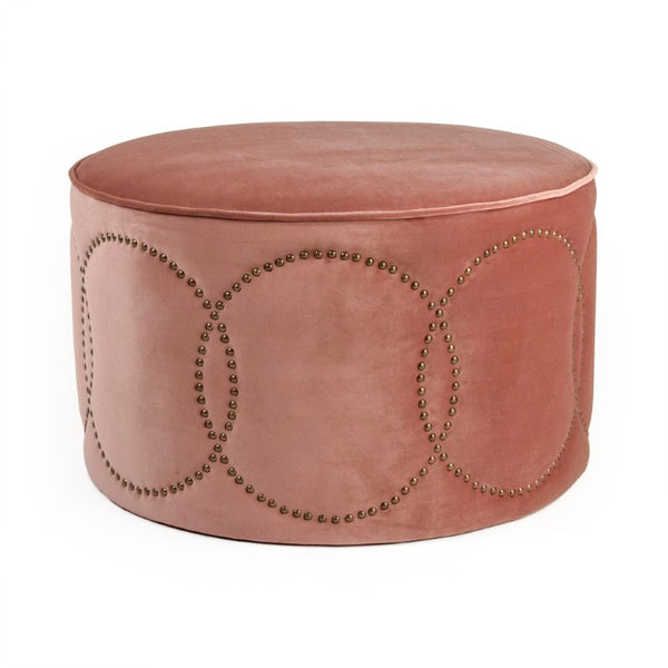 Zentique Rose Velvet Daisi Ottoman Compact W30xH17xD30 Rose Velvet Upholstered Oak Legs Plush Padded Seat ZEN060 E272 V069 w/ nailhead