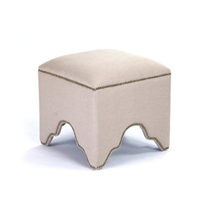 Zentique Willem Cubic Stool — Minimalist Oak Frame with Tailored Linen Upholstery, Compact Sculptural Accent Natural Linen ZEN07 A003
