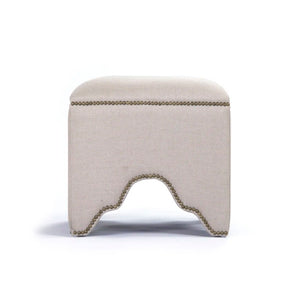 Zentique Willem Cubic Stool — Minimalist Oak Frame with Tailored Linen Upholstery, Compact Sculptural Accent Natural Linen ZEN07 A003