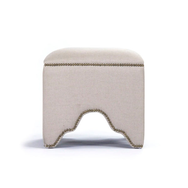 Zentique Willem Cubic Stool — Minimalist Oak Frame with Tailored Linen Upholstery, Compact Sculptural Accent Natural Linen ZEN07 A003