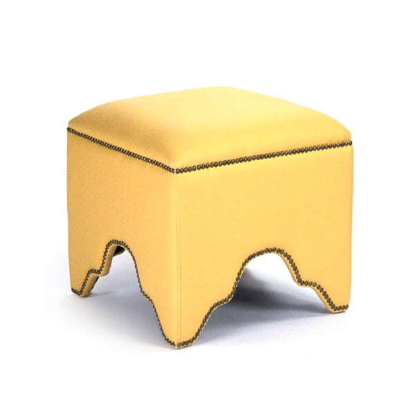 Zentique Willem Cubic Stool — Minimalist Oak Frame with Tailored Linen Upholstery, Compact Sculptural Accent Yellow Linen ZEN07 J