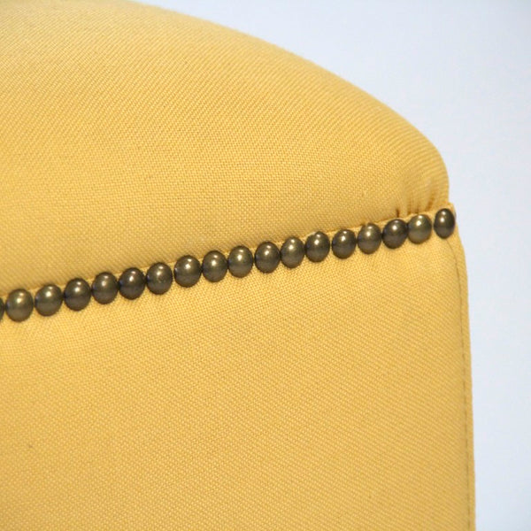 Zentique Willem Cubic Stool — Minimalist Oak Frame with Tailored Linen Upholstery, Compact Sculptural Accent Yellow Linen ZEN07 J