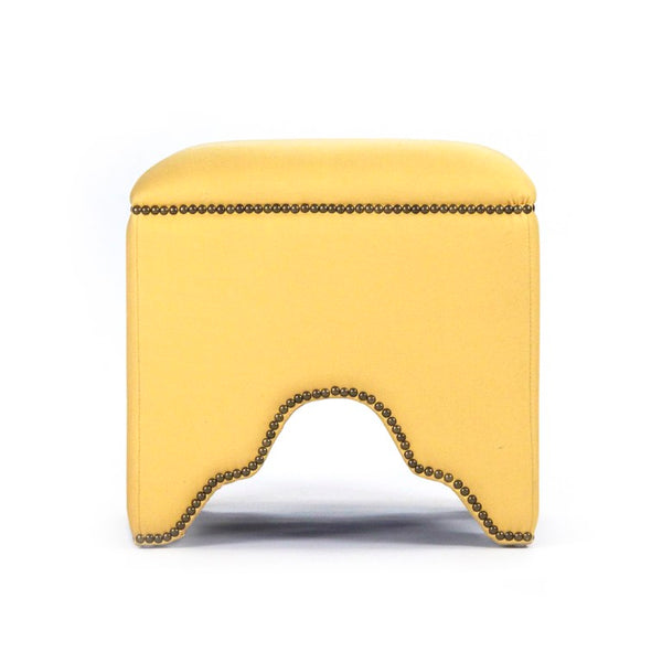 Zentique Willem Cubic Stool — Minimalist Oak Frame with Tailored Linen Upholstery, Compact Sculptural Accent Yellow Linen ZEN07 J