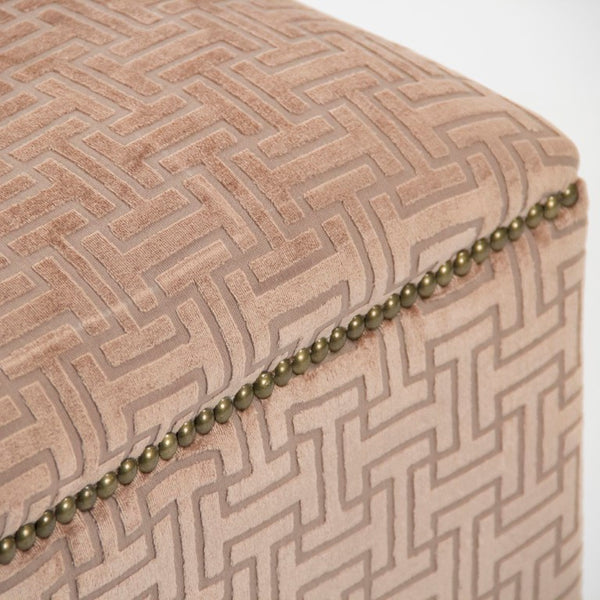 Zentique Willem Cubic Stool — Compact 19" Oak Frame with Crushed Velvet Upholstery, Modern Versatile Accent ZEN07 O