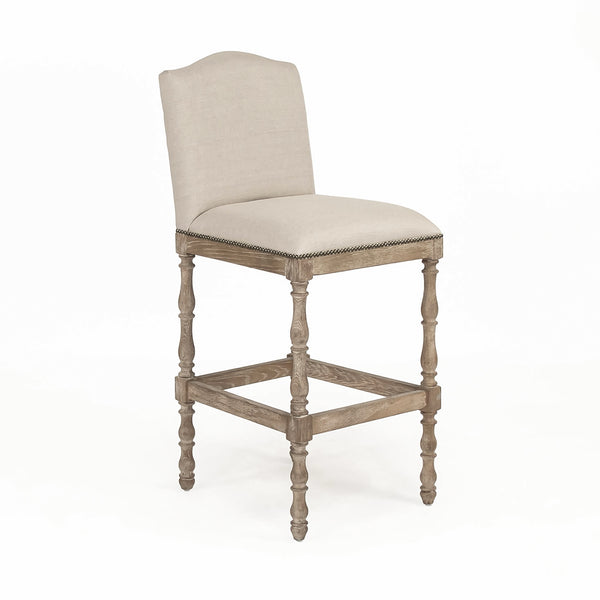 Aria Bar Stool Limed Grey Oak Frame, Natural Linen ZEN101 Barstool E272 A003 Zentique