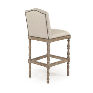 Aria Bar Stool Limed Grey Oak Frame, Natural Linen ZEN101 Barstool E272 A003 Zentique