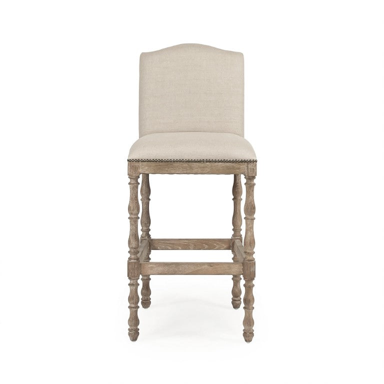 Zentique Aria Oak Linen Bar Stool — Contemporary Counter Seating with Contoured Comfort and Durable Solid Frame ZEN101 Barstool E272 A003