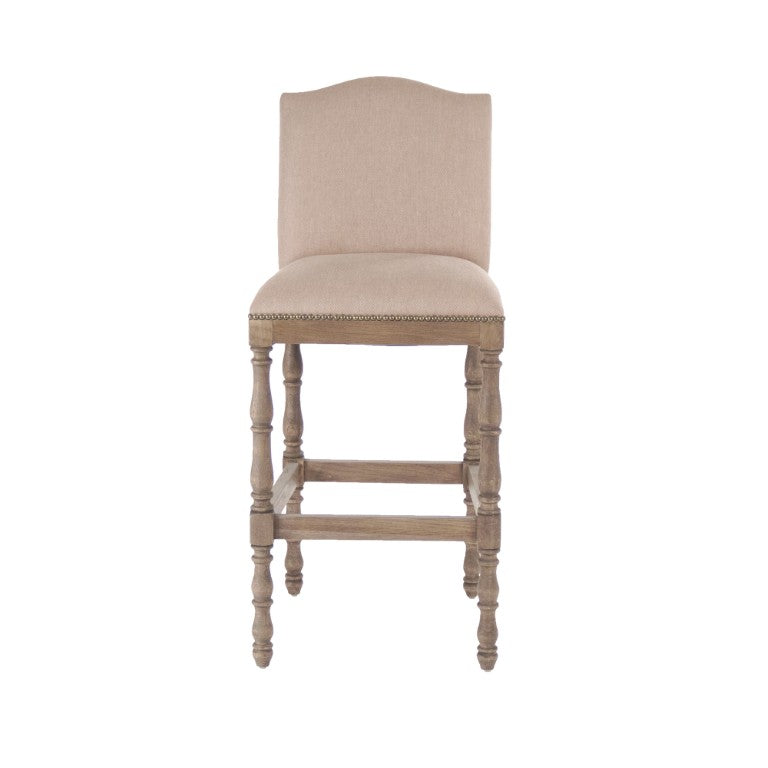 Zentique Aria Recycled Oak Bar Stool with Linen-Cotton Seat — Eco-Friendly Comfort, Ergonomic Support, Durable Finish ZEN101 Barstool