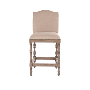 Zentique Aria Recycled Oak Counter Stool with Linen-Cotton Upholstery, Ergonomic Back & Footrest, 40.25" ZEN101 Counter