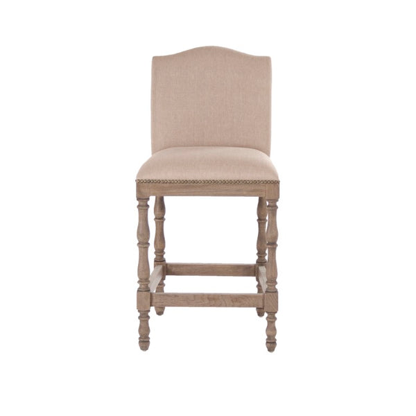 Zentique Aria Recycled Oak Counter Stool with Linen-Cotton Upholstery, Ergonomic Back & Footrest, 40.25" ZEN101 Counter