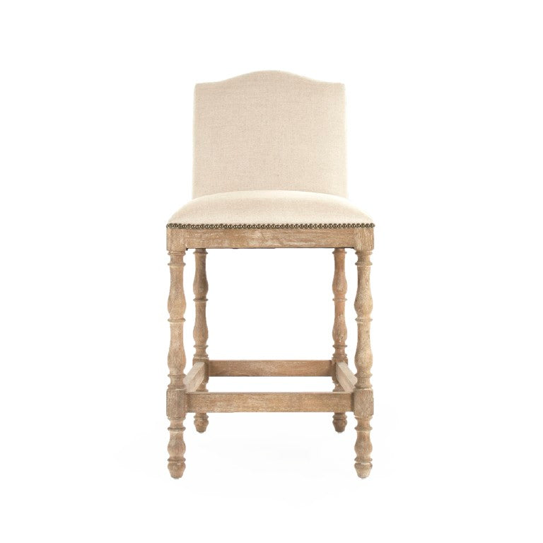 Zentique Aria Oak Counter Stool with Linen Upholstery — Padded Seat, Contoured Back, Durable Solid Oak Frame (97 chars) ZEN101 Counter E272 A003